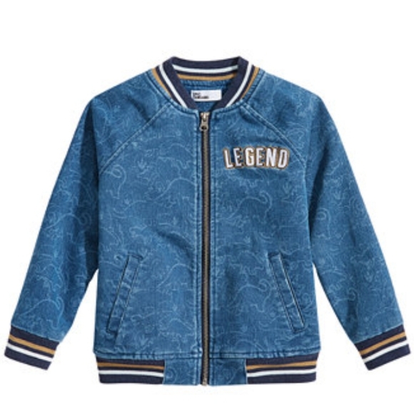 Epic Threads Other - Epic Threads Legend Denim Bomber Jacket Boys 3T Blue Embroidered Dinosaur